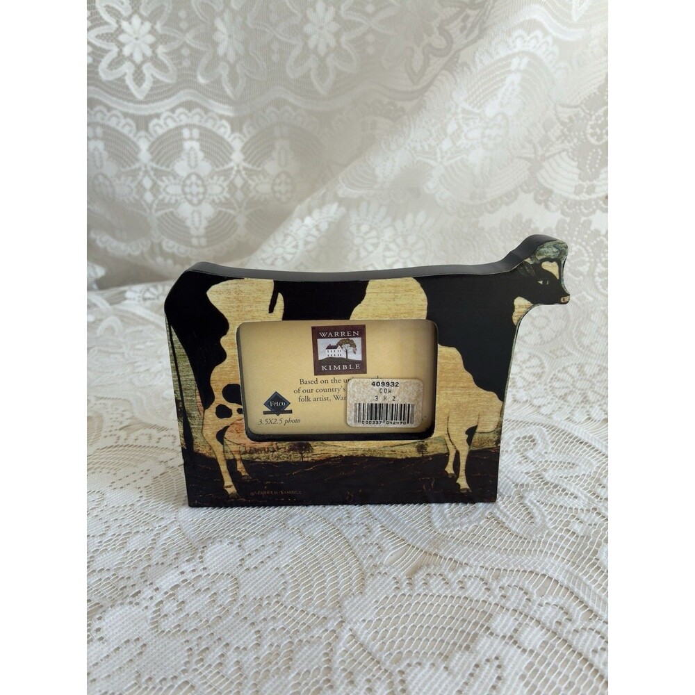 Warren Kimble Wooden Cow Photo Frame Folk Art Country Rustic Farmhouse Country